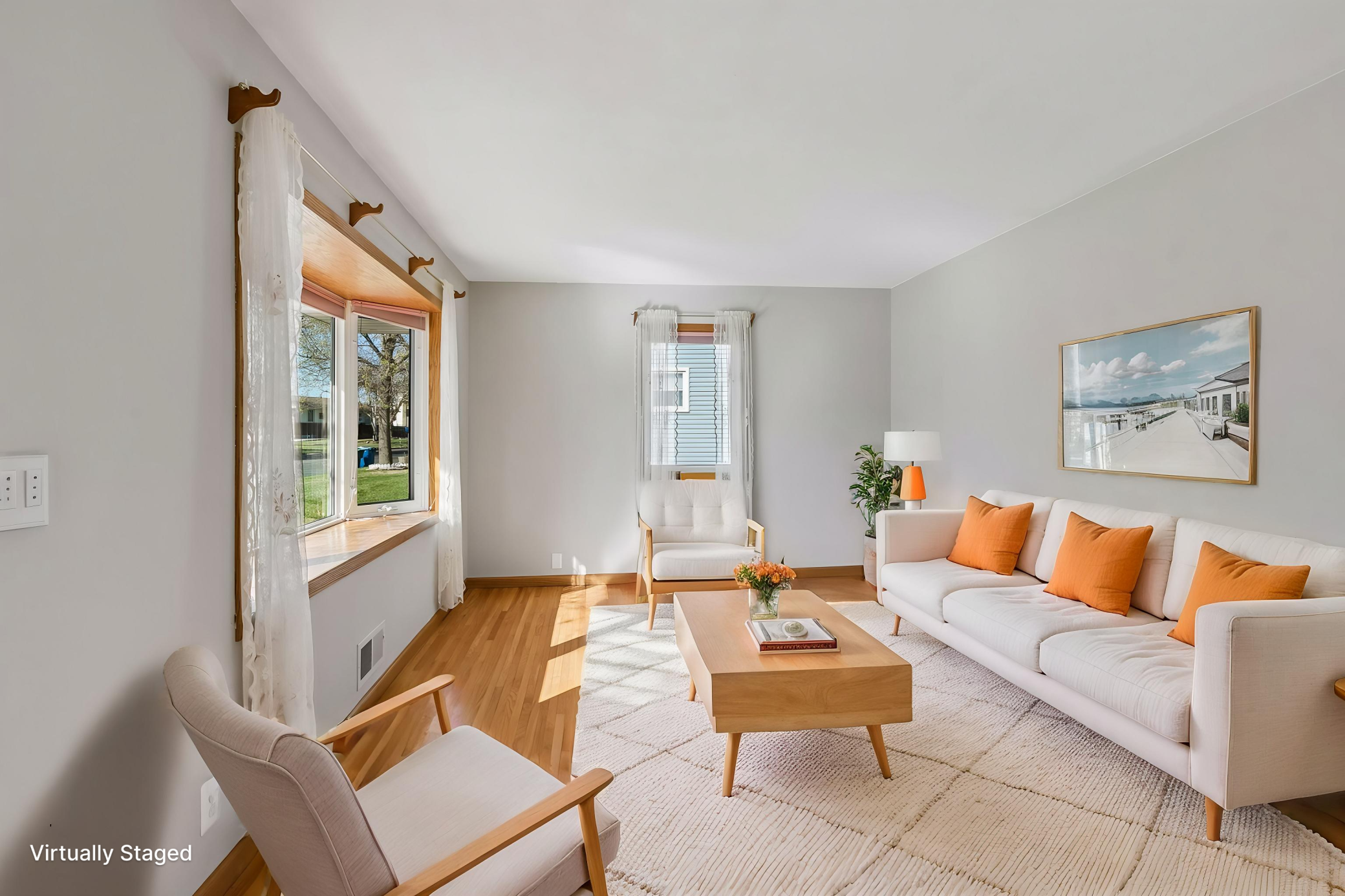 Virtually staged living room.