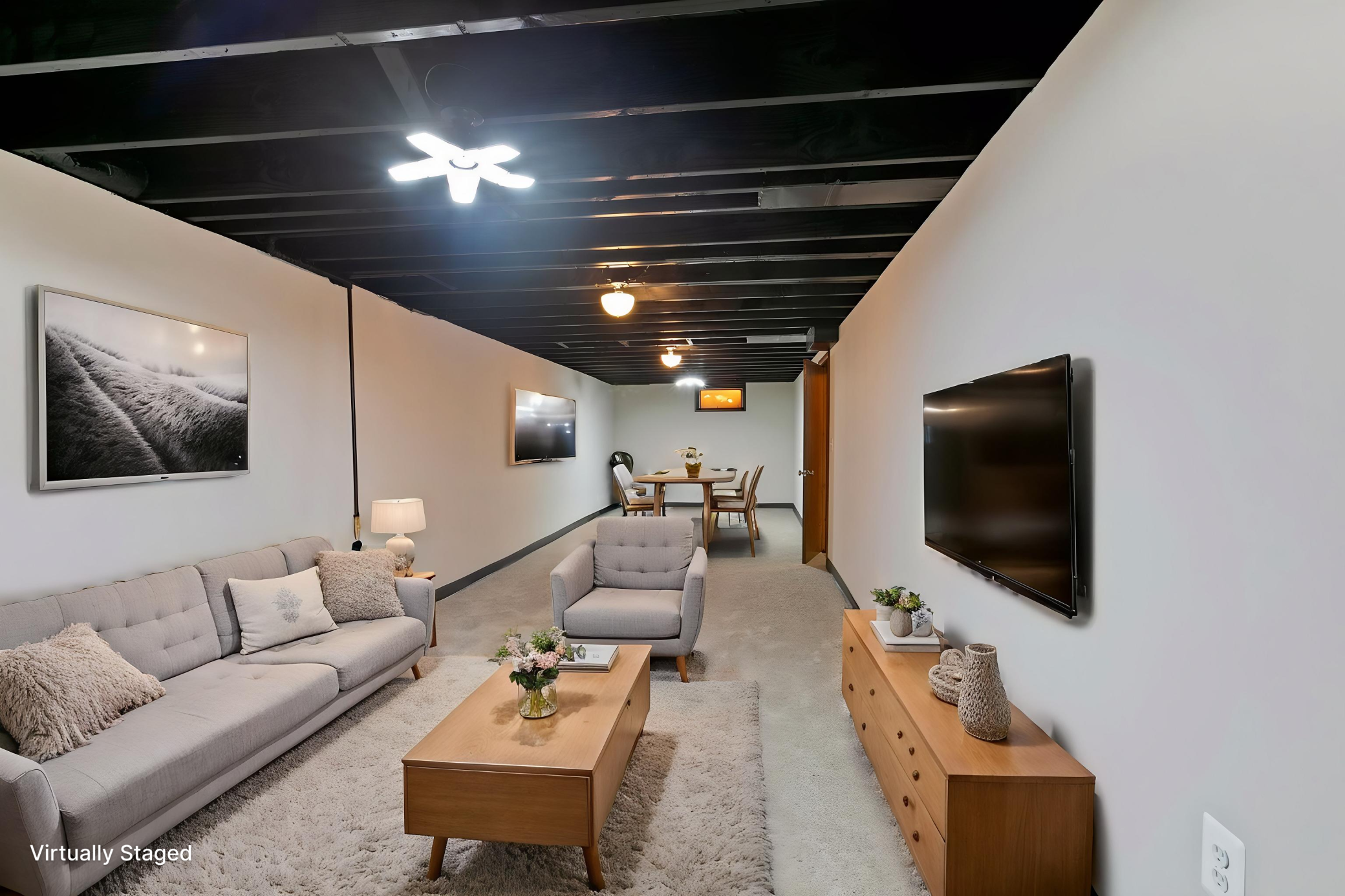 Another virtually staged view of lower level.