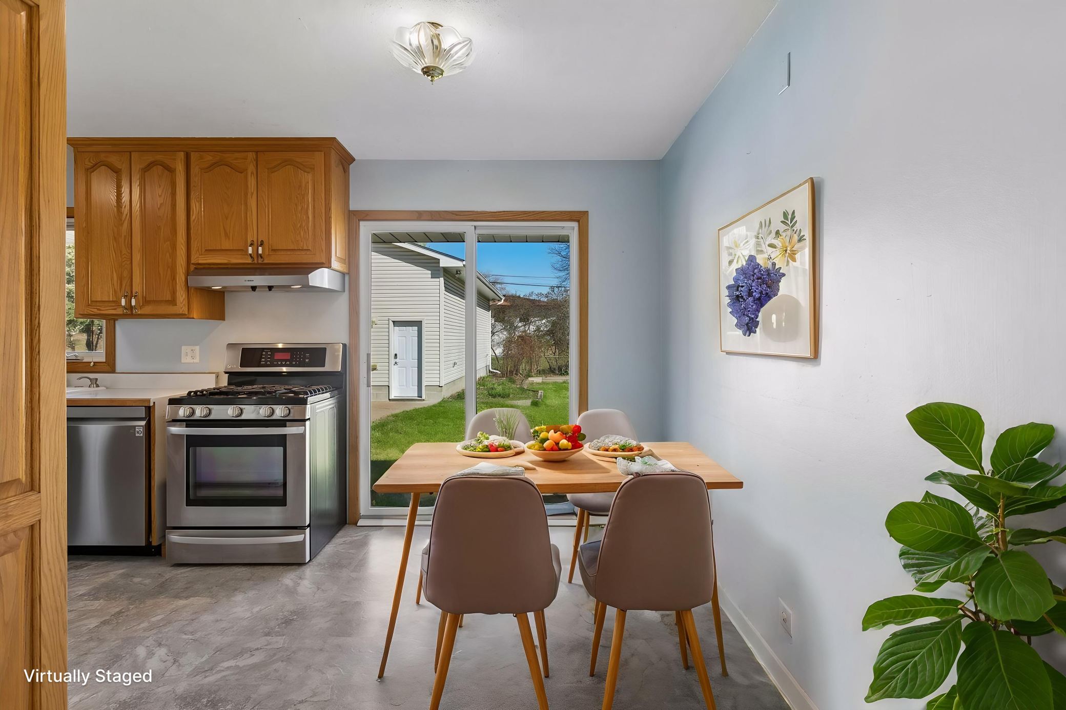 Virtually staged dining area.