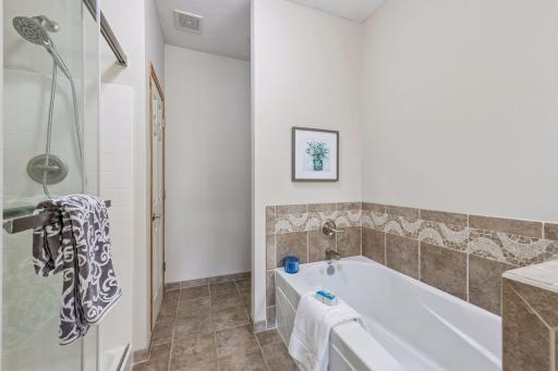 Calgon, take me away. Large soaking tub allows you to take the stress of the day away.