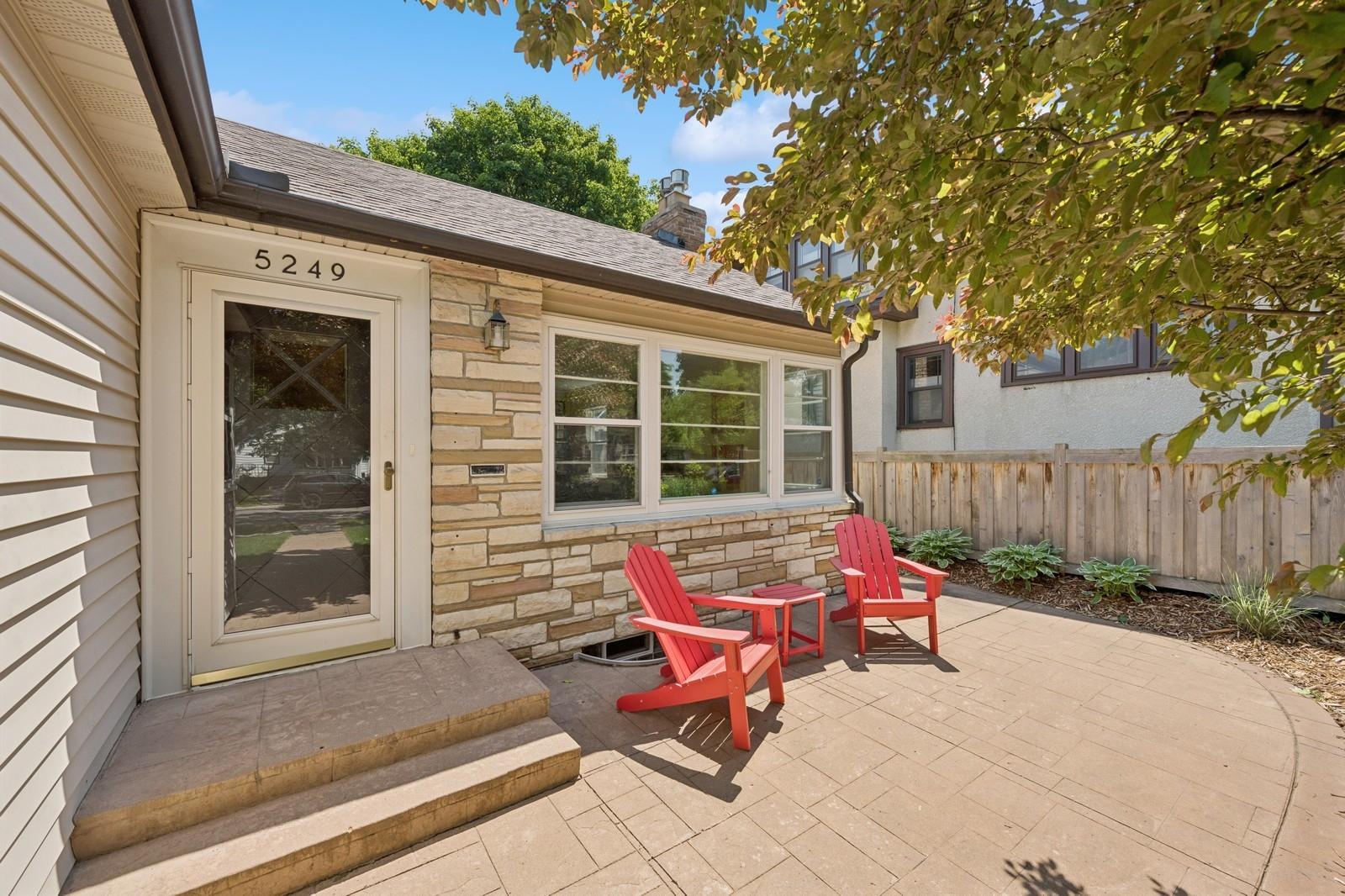 The front patio offers a spot to sit and relax.