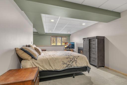 Current Basement Family Room Set Up as Guest Bedroom - Freshly Painted