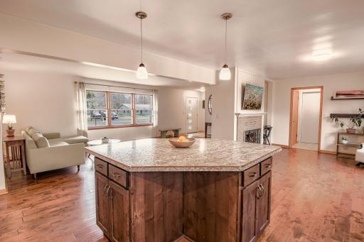 Generously sized center island offering extra workspace and storage.