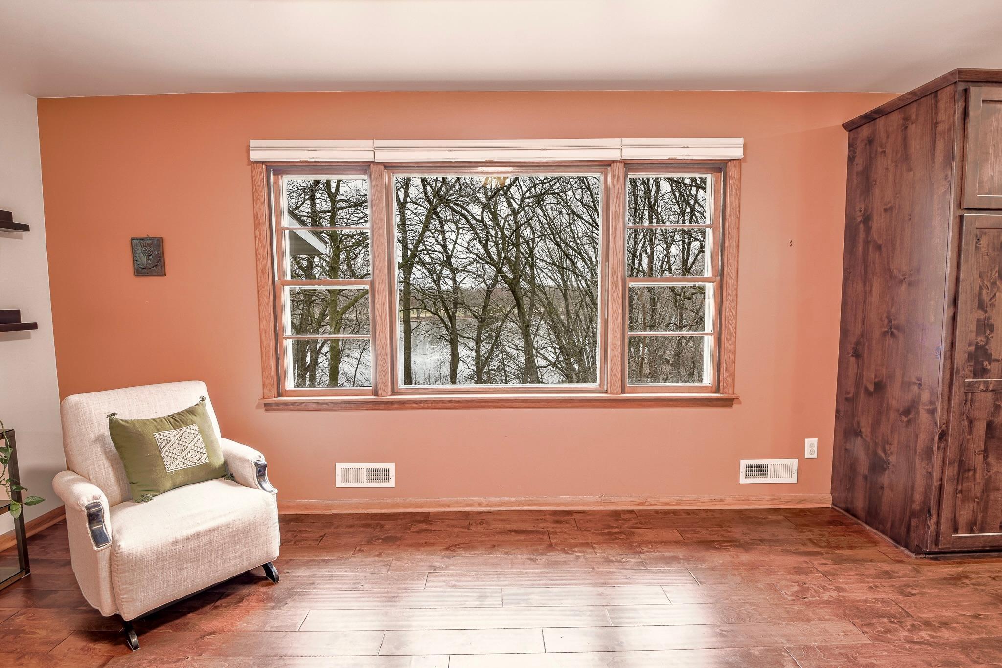 Picturesque lookout window frames beautiful river views.