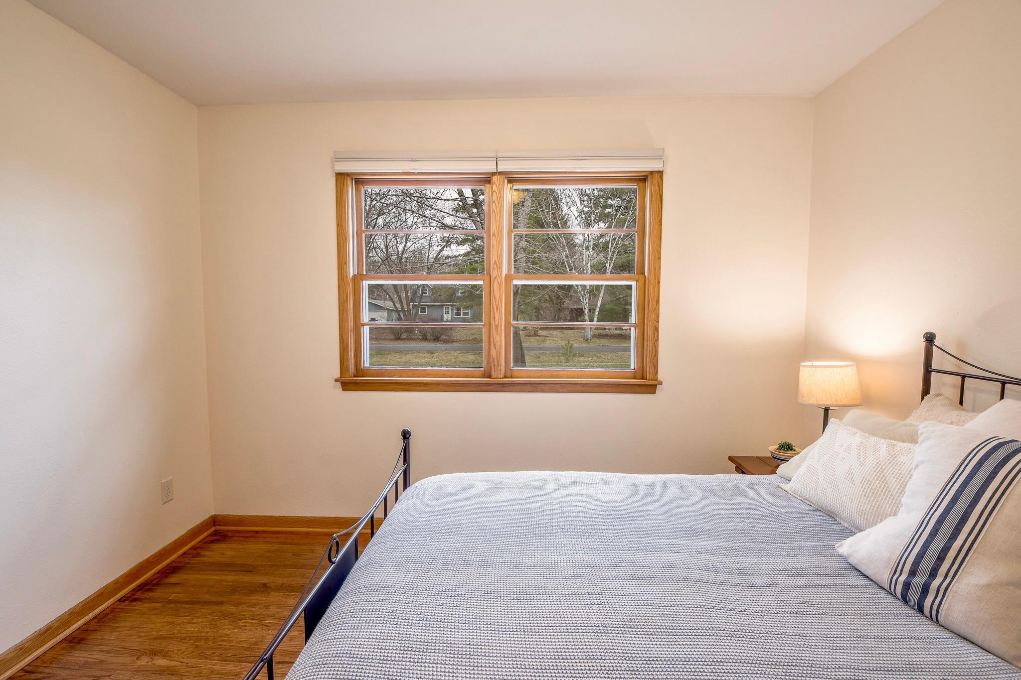 Looks out to the front yard.