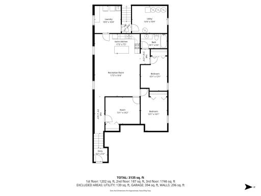 LL Layout of three bedroom unit, laundry and utility room