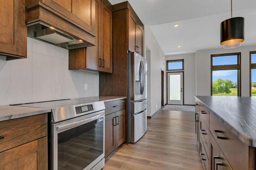 High end appliances, with tile backsplash