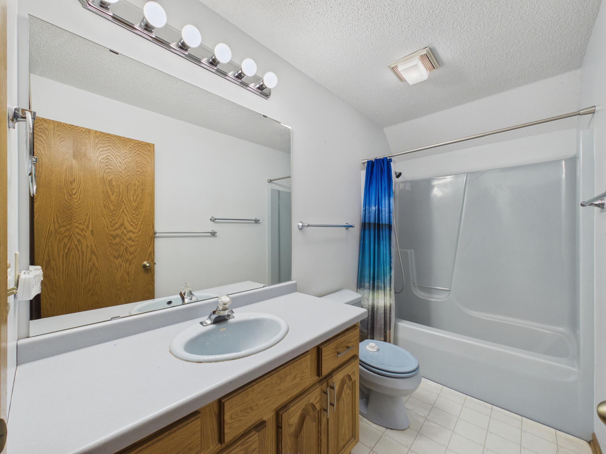 You have a full bathroom on the upper level.