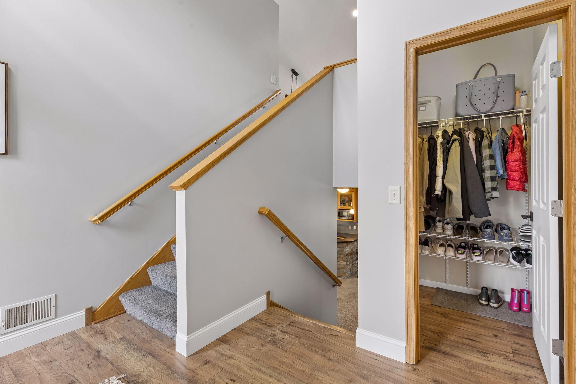 Spacious foyer even has a walk-in closet. No more foyers filled with shoes, coats, and backpacks! New carpet on stairs in 2022.