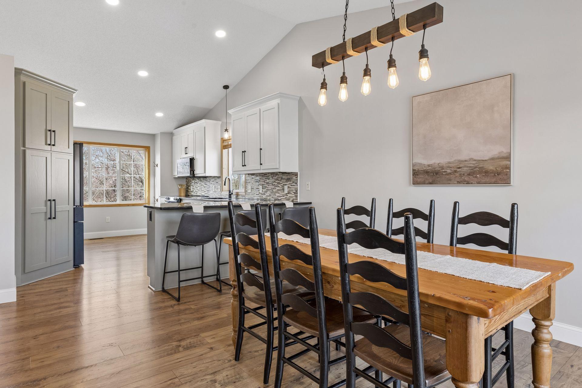 Spacious dining room makes for easy serving near the kitchen.