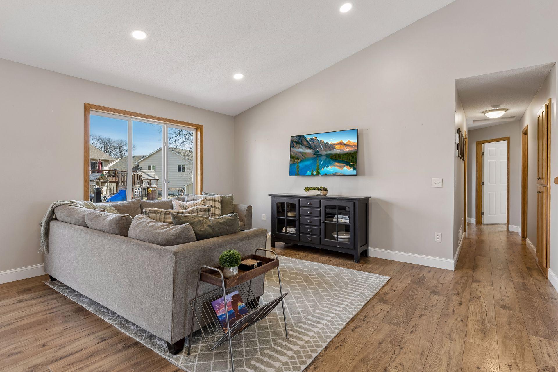 Expansive light filled living room.