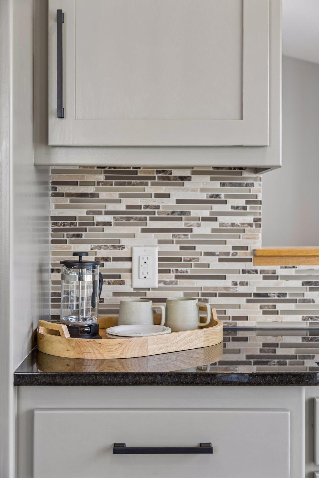 Space next to the fridge is a great option for a coffee bar.