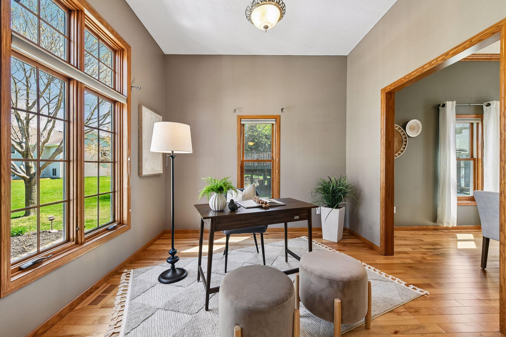 Flex space shown here, perfect for a home office, homework room or cozy reading nook.