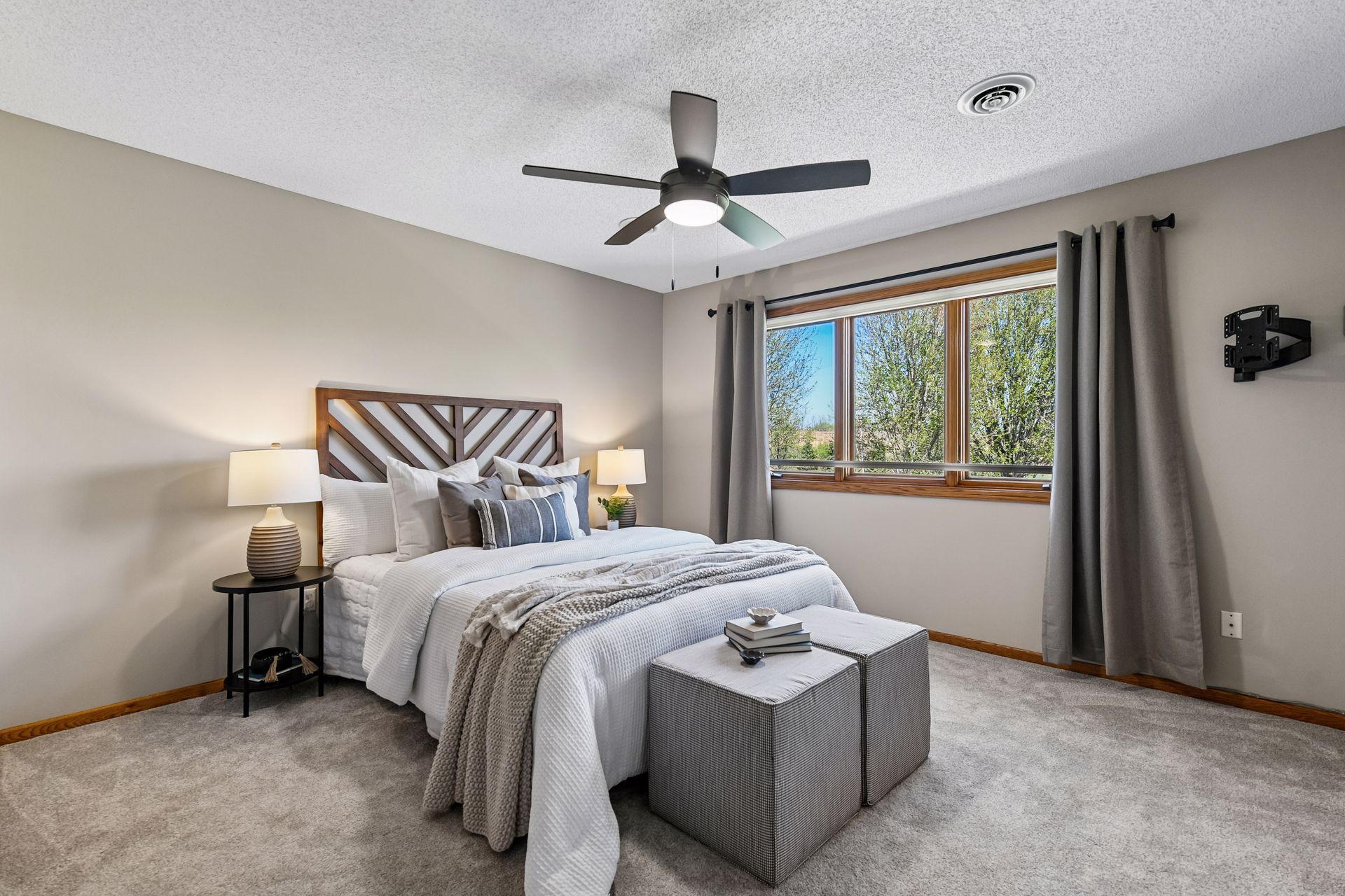 Unwind in the spacious primary suite featuring a large, well-organized closet and a private 3/4 bathroom—perfect for relaxing at the end of the day.