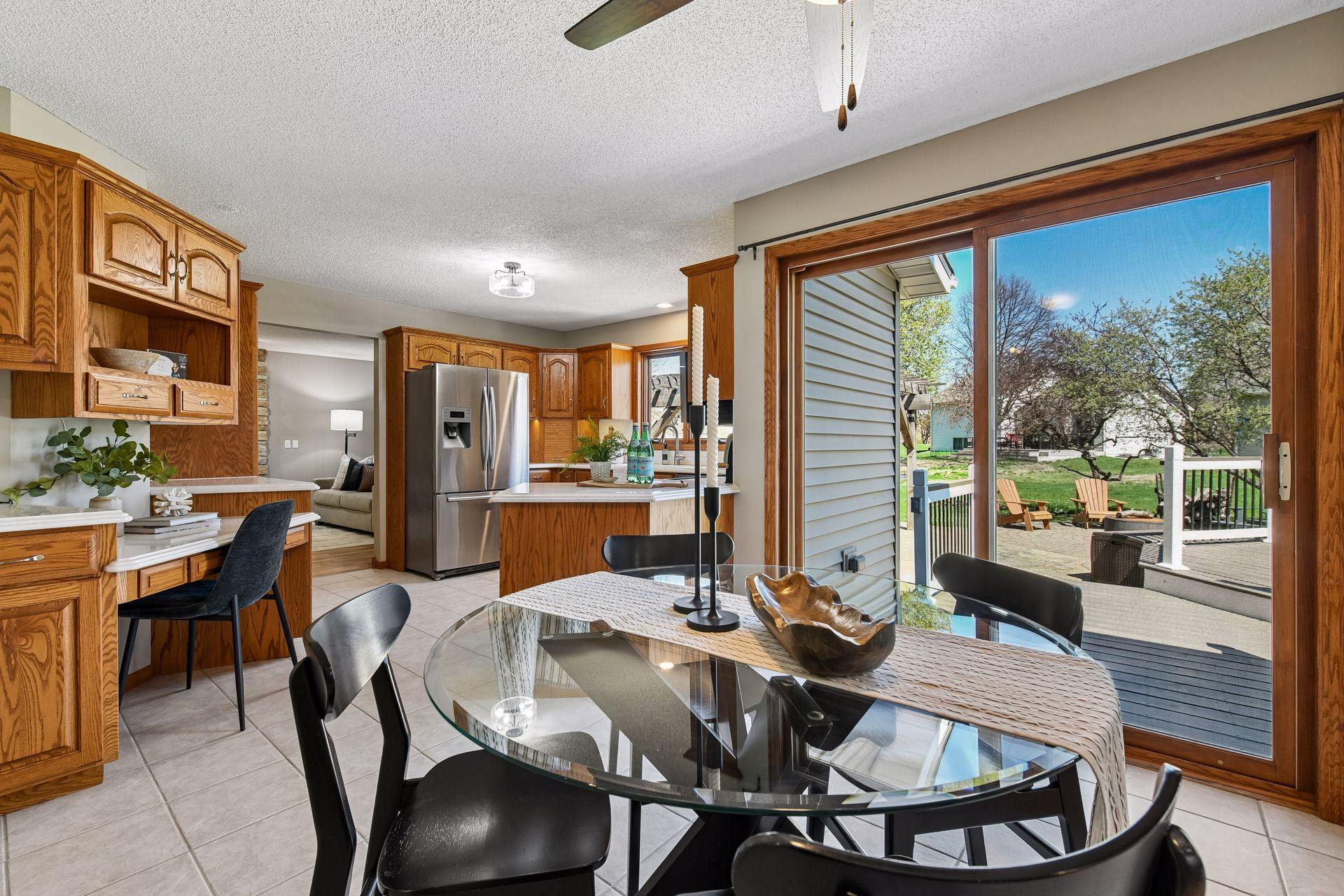 From the informal dining area, there's an ideal spot for a planning desk, perfect for keeping the family organinzed.