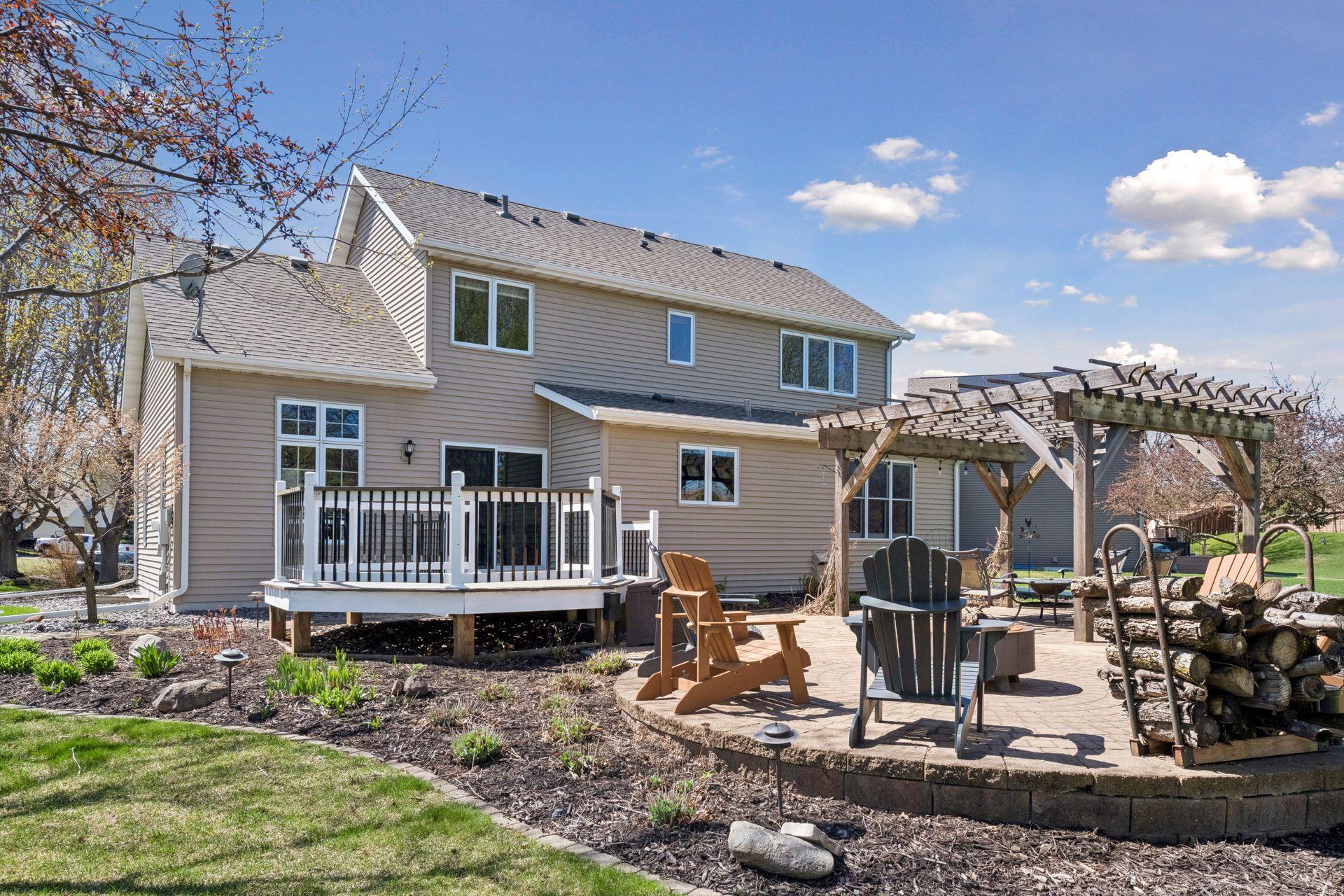 So many spaces to enjoy with perennial gardens surrounding the patios and desks.
