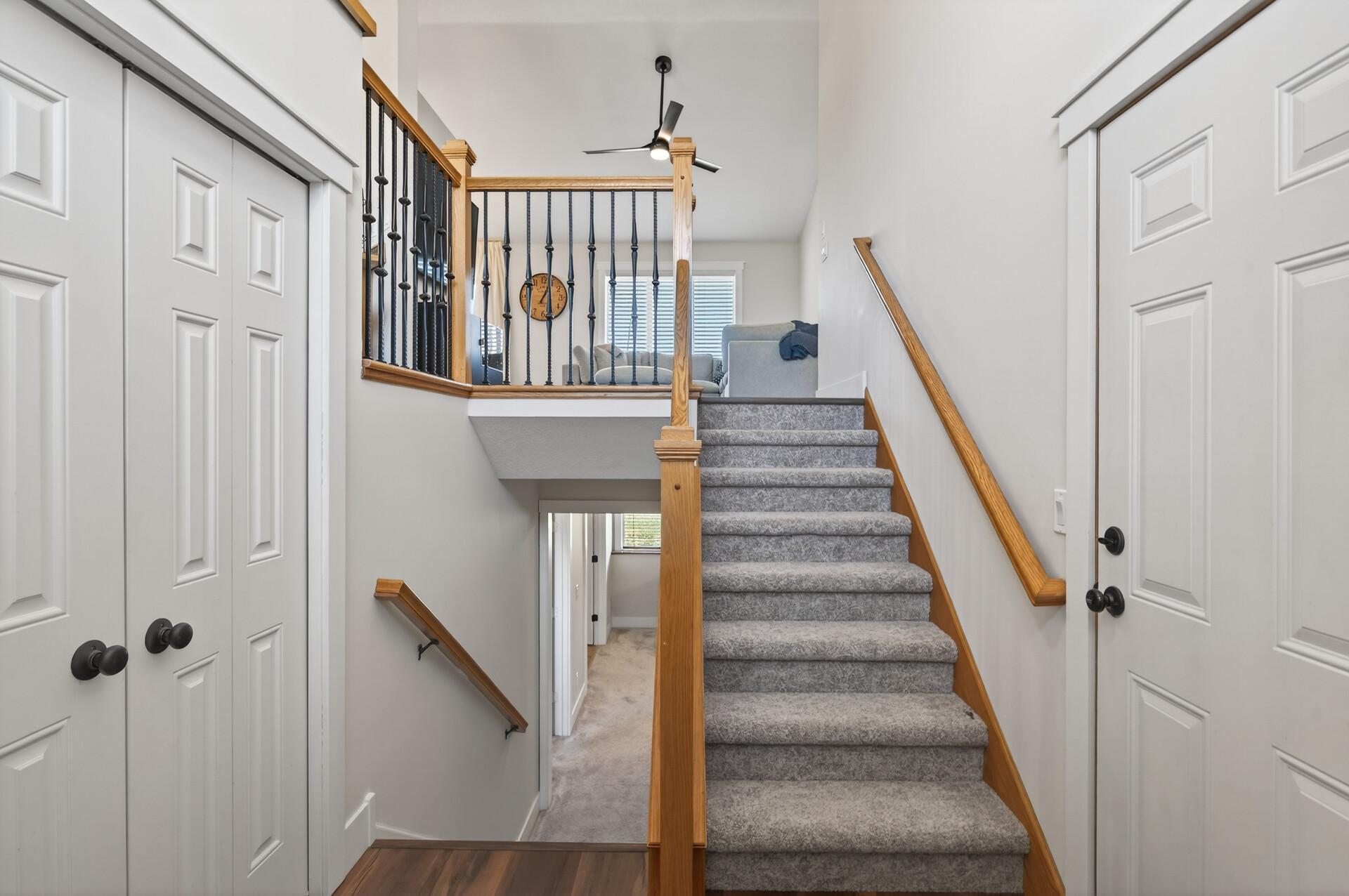 View of the upper level from the foyer. Coat closet and a perfect niche to add a built-in bench.