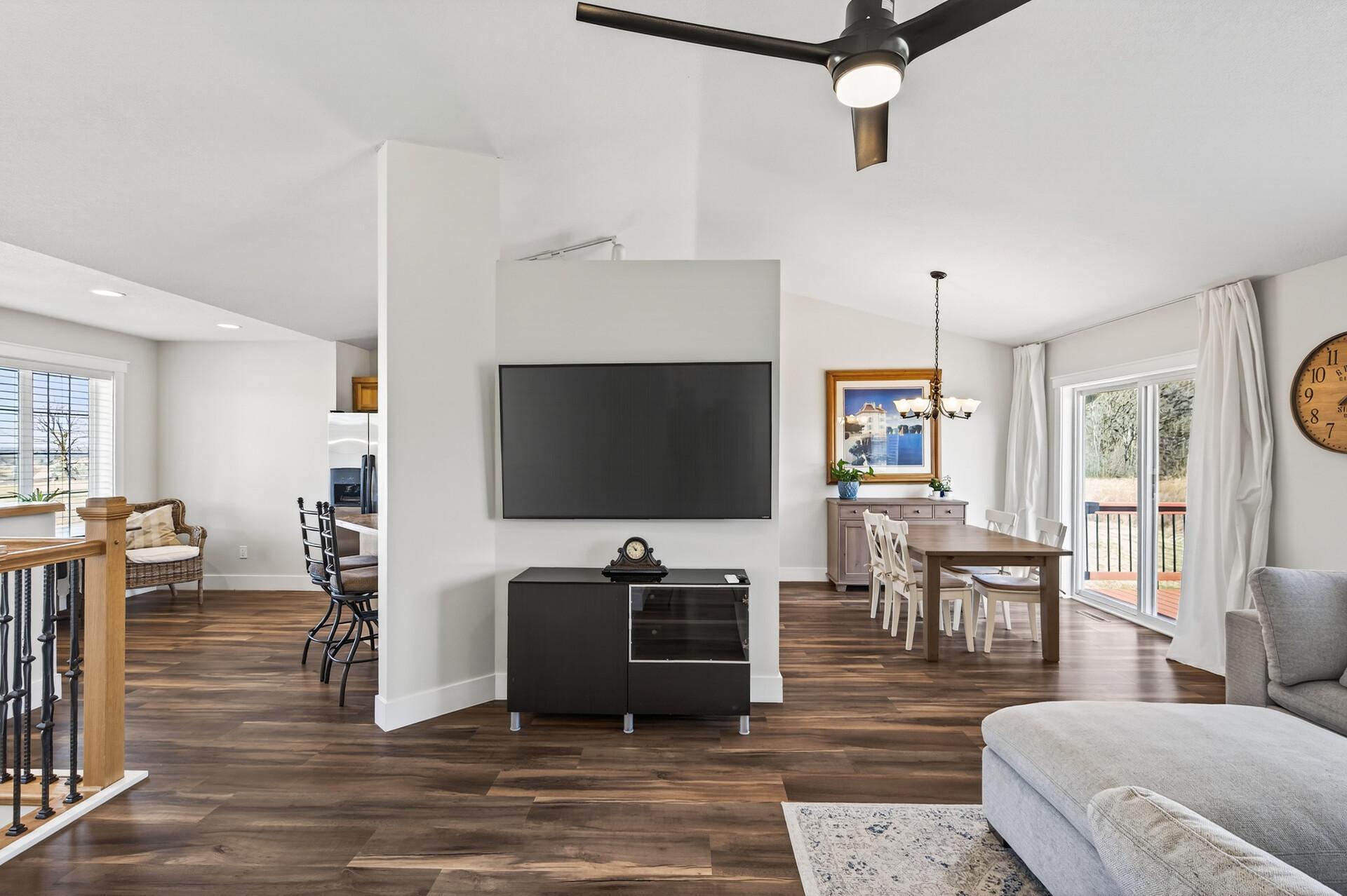 Upper level gathering spaces with newer flooring