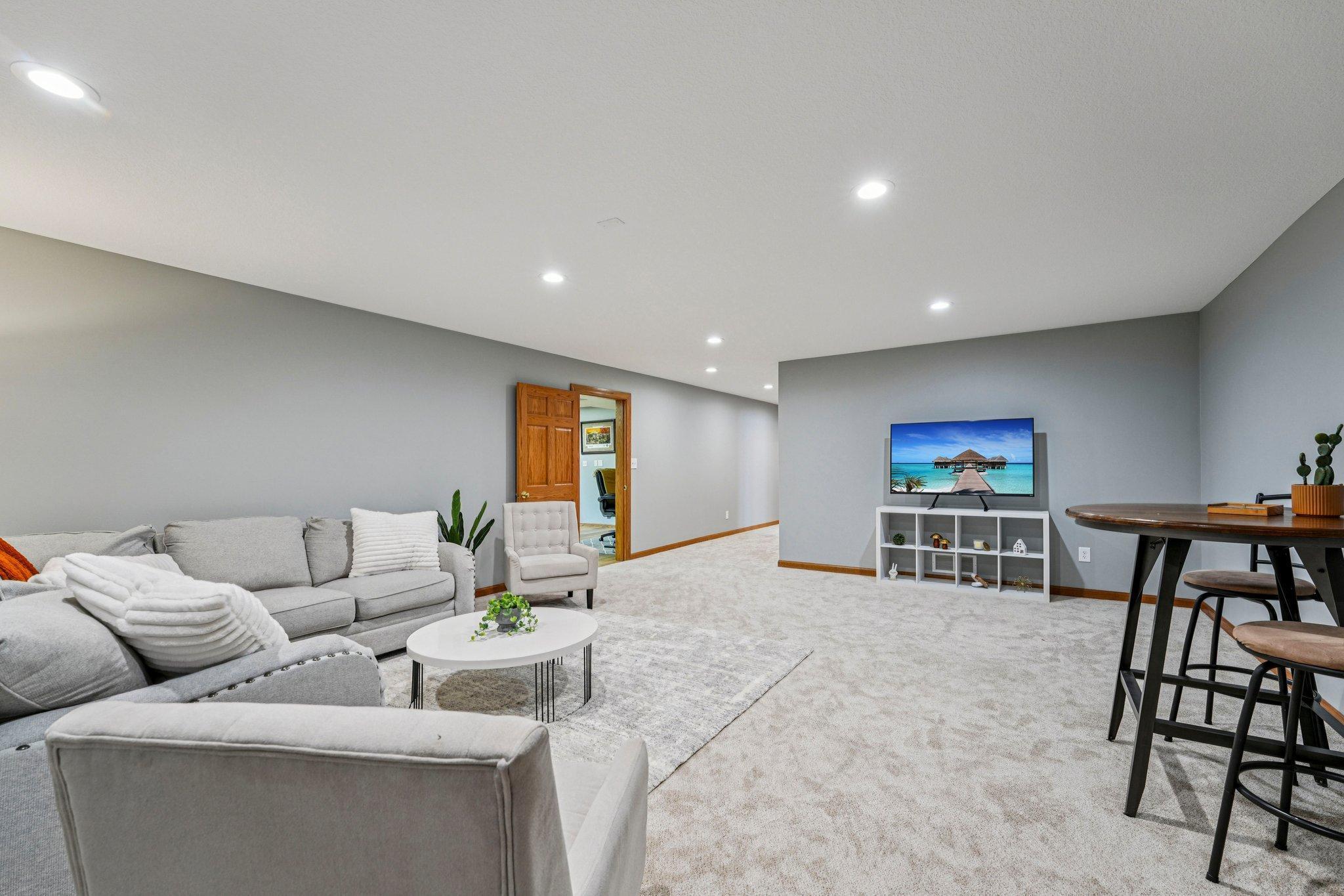 Spacious basement family room