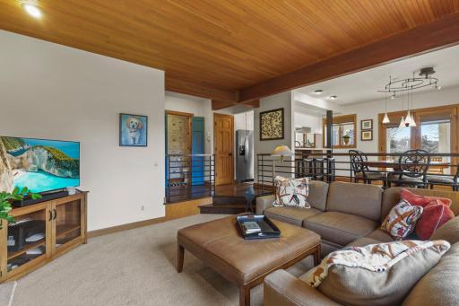 Family room is open to the kitchen and dining space.