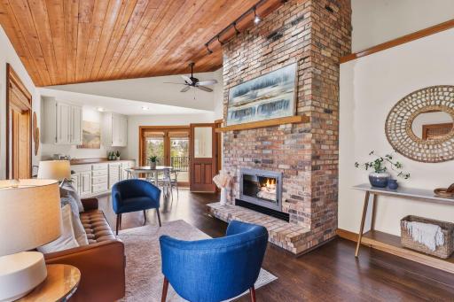 Complete with a fireplace, vaulted ceilings, kitchenette, bedroom, walk in closet and 3/4 bathroom.