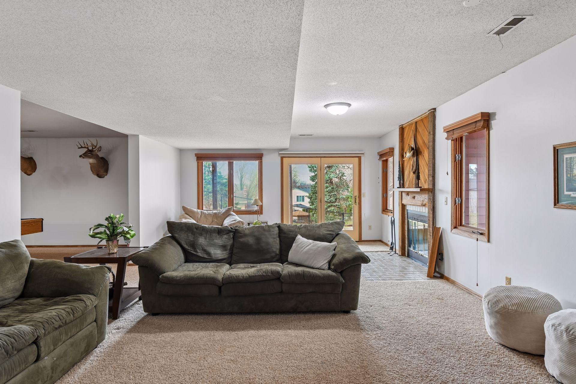 Lower level Family Room with sliding door to patio.