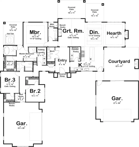 Floor plan shows all living facilities are on one level.