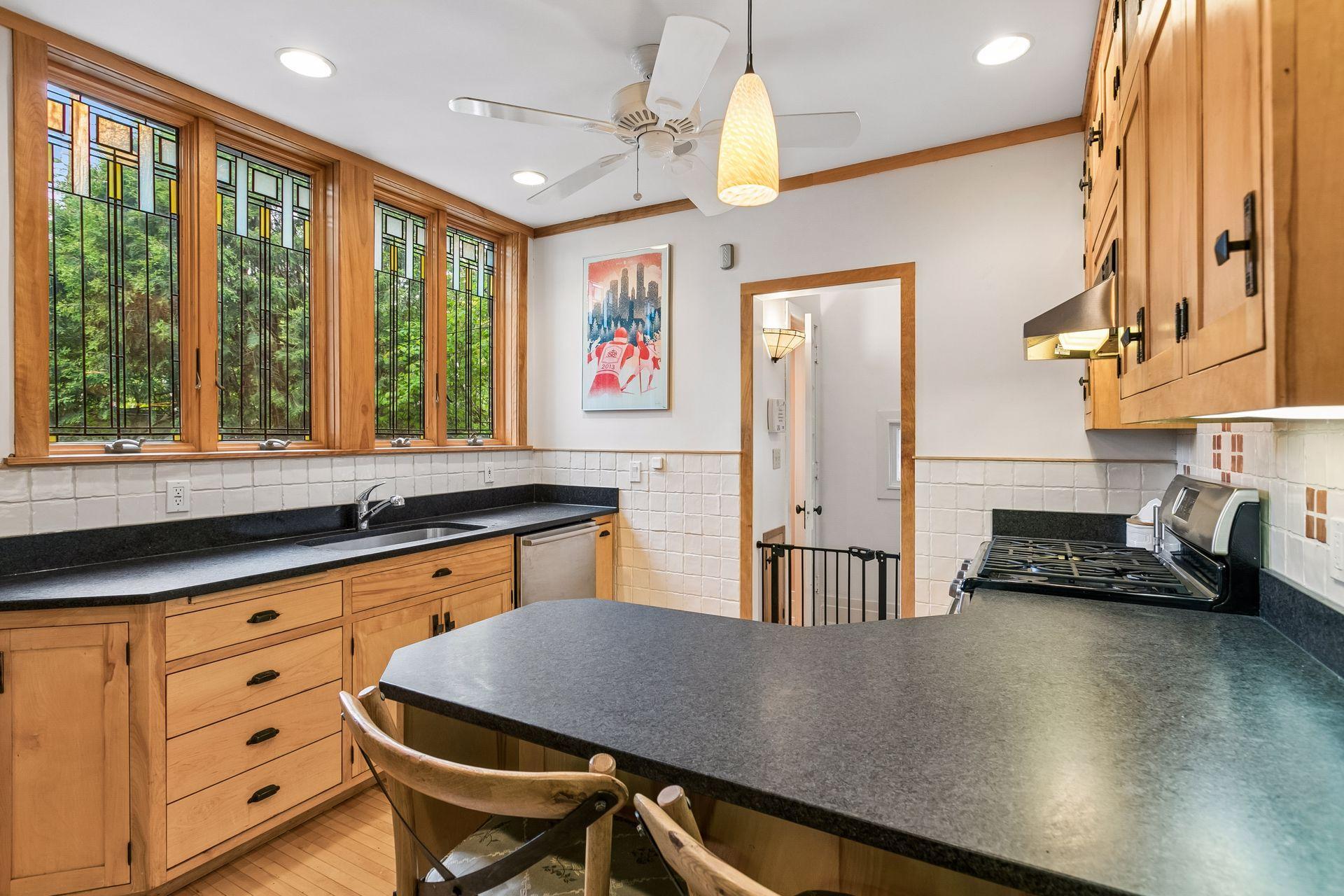 Mesabi honed granite counters, ss appliances