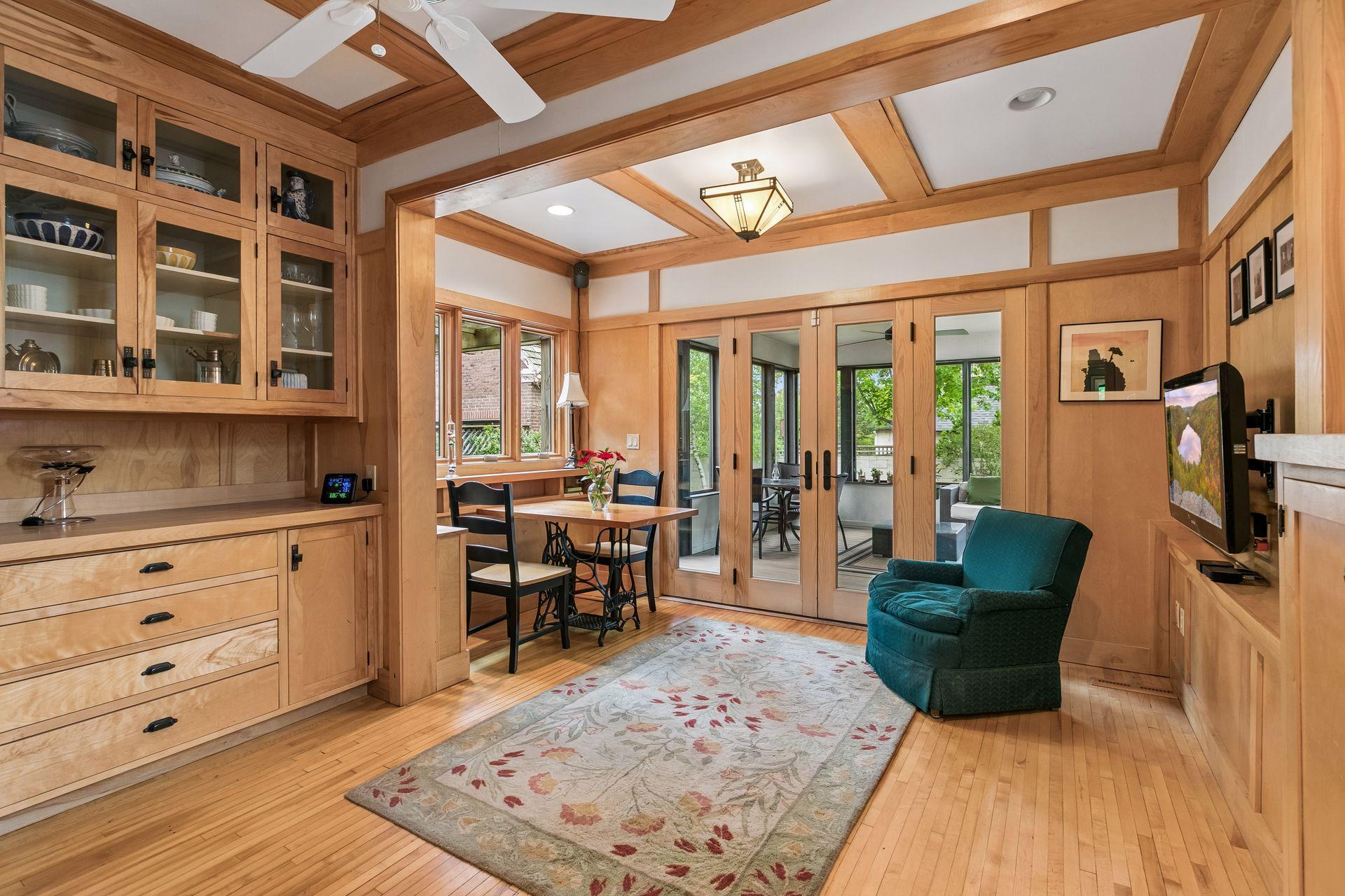 Beautiful natural woodwork in adjoining den