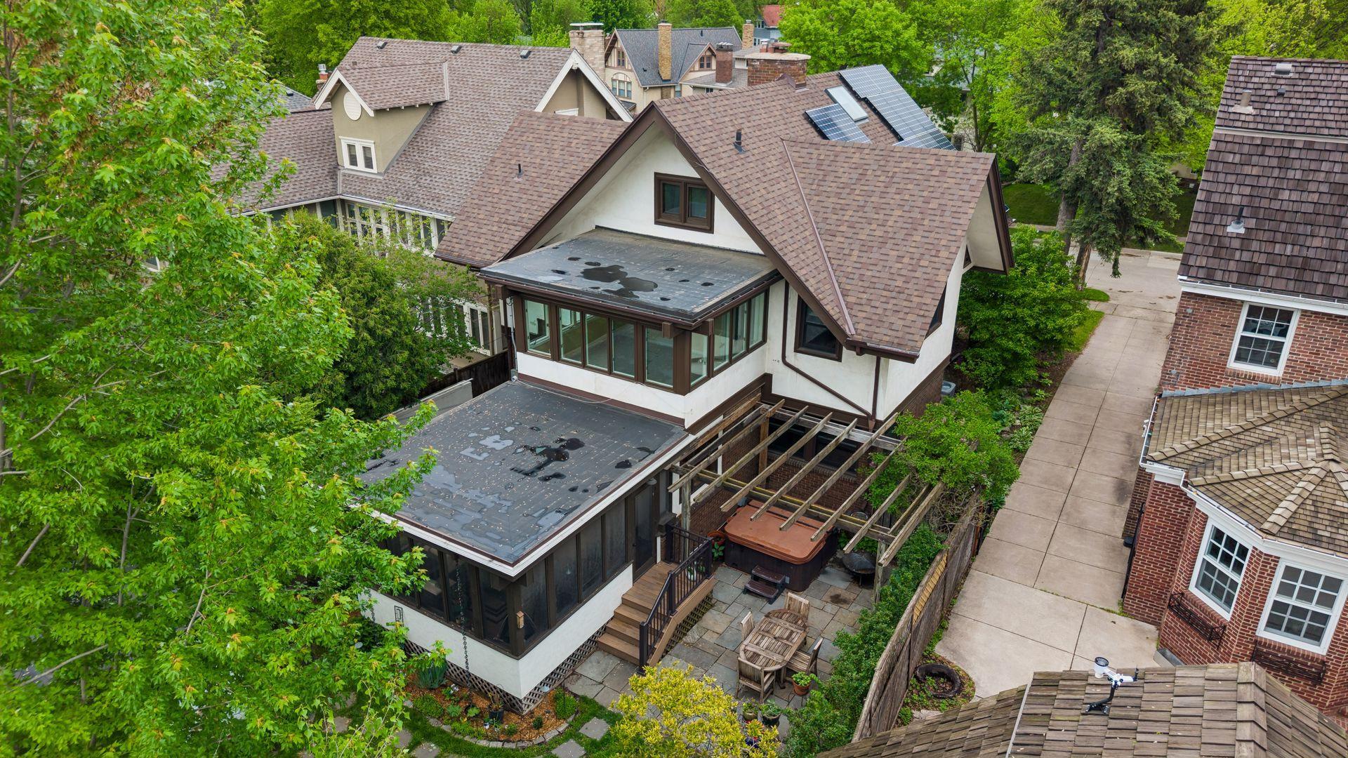 Aerial view of back of house - note solar panels