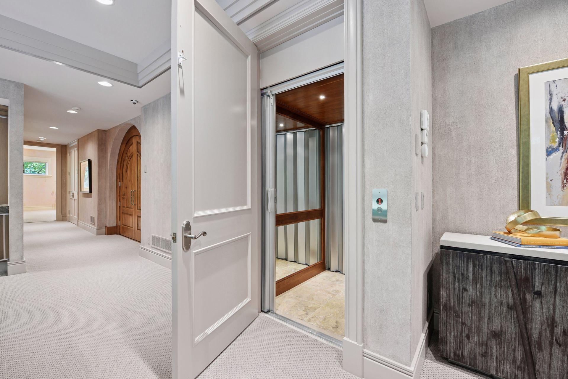 View of elevator in lower level.