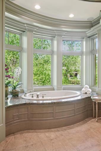 Deep luxurious soaking tub - electric blinds!
