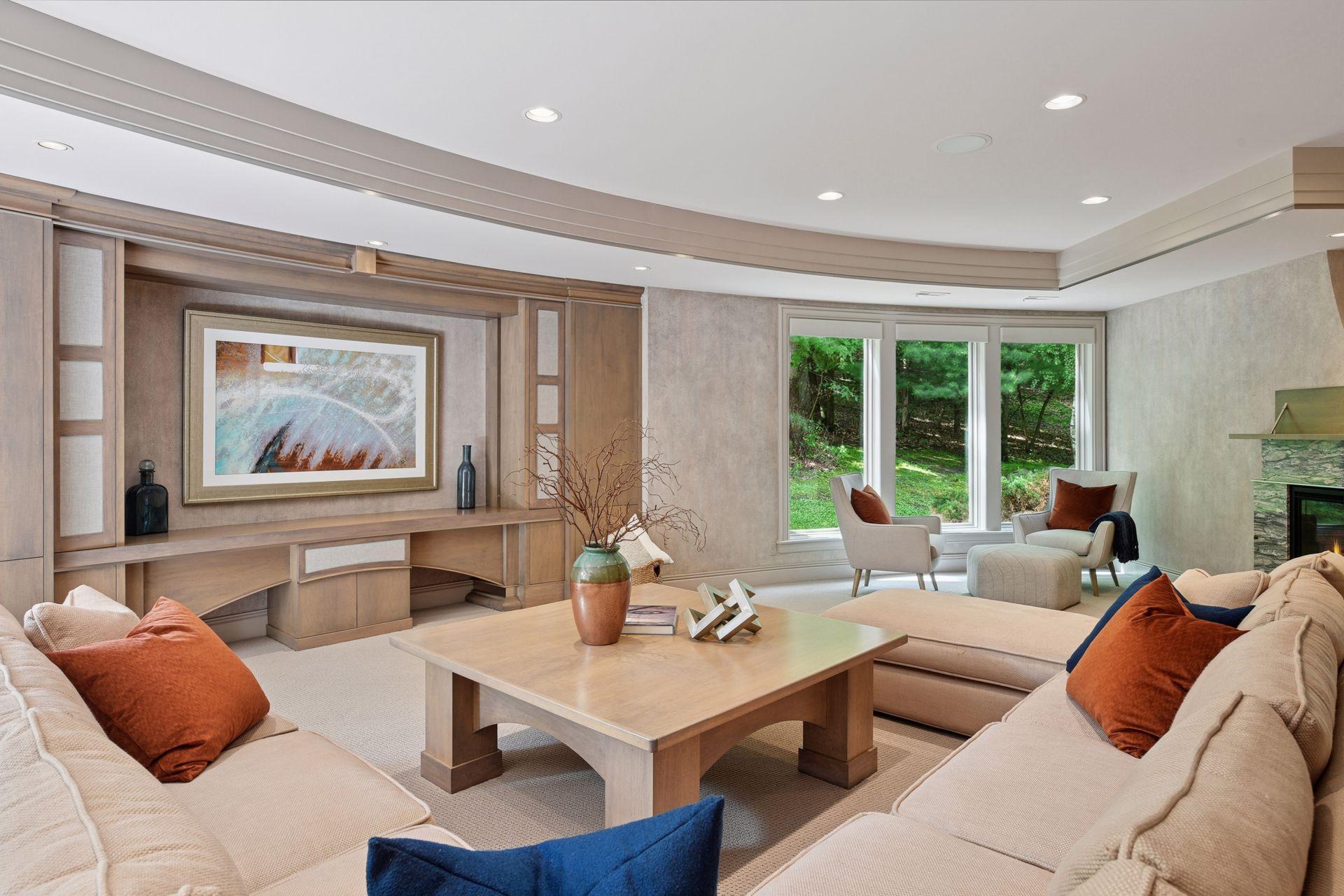 Plenty of space for a large TV, or lower the screen for an immersive projection-style movie experience.