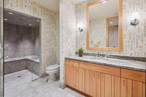 Bath located near Exercise room with oversized shower.