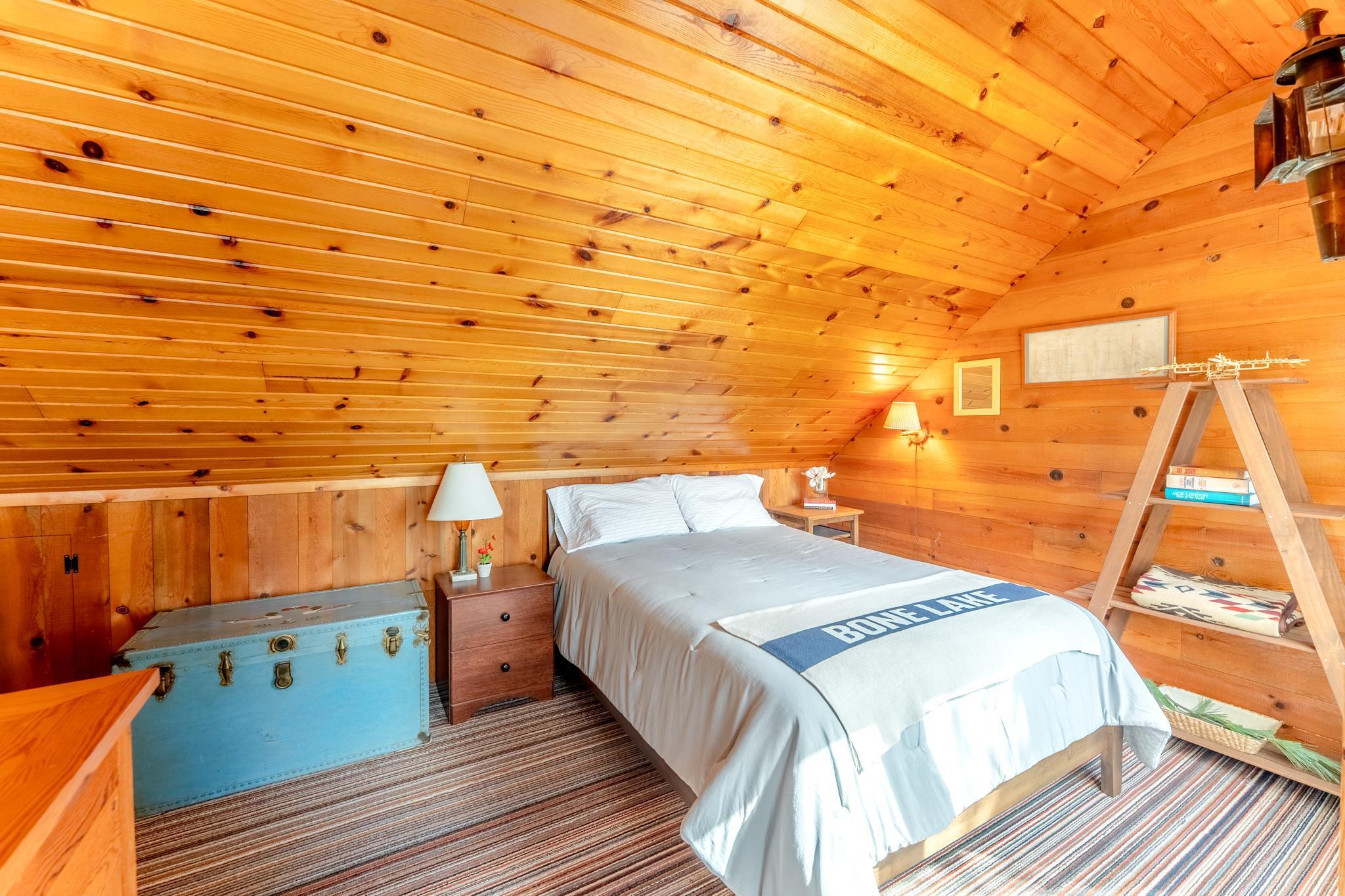 The loft has space for a queen bed, bunk beds, extra hang out space. Make it fit your specific needs.