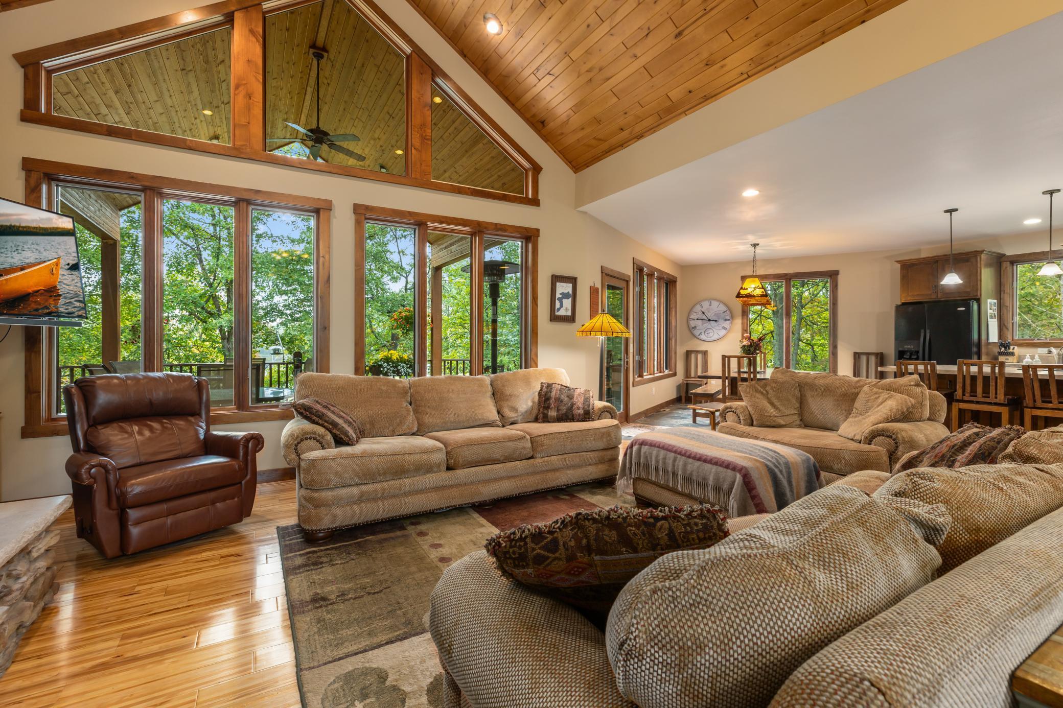 Wood Vaulted Ceiling & Wall of Windows