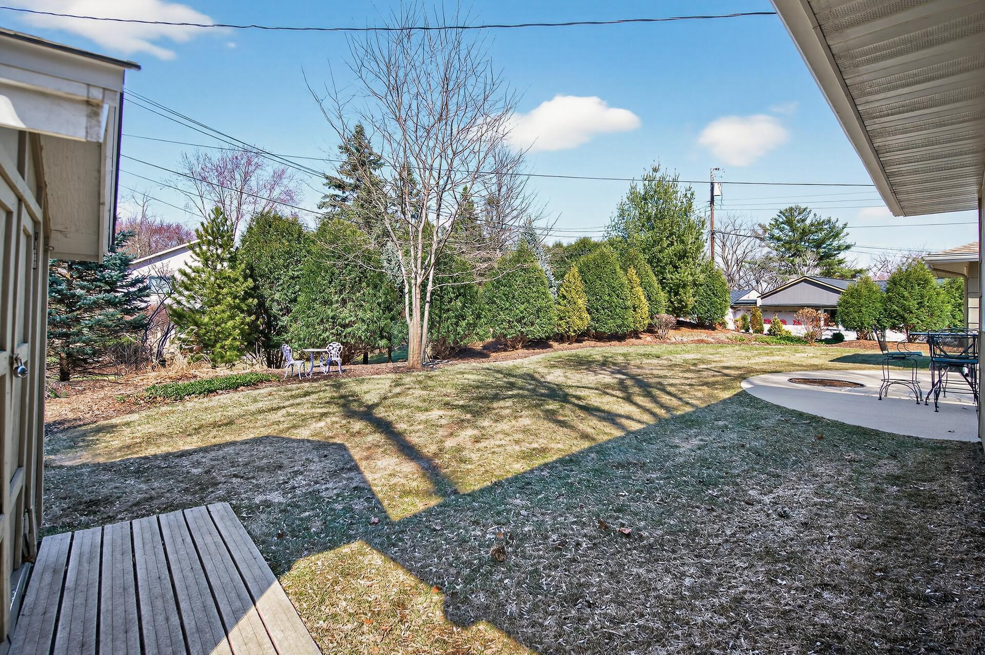 Large, low maintenance backyard. Shed included.