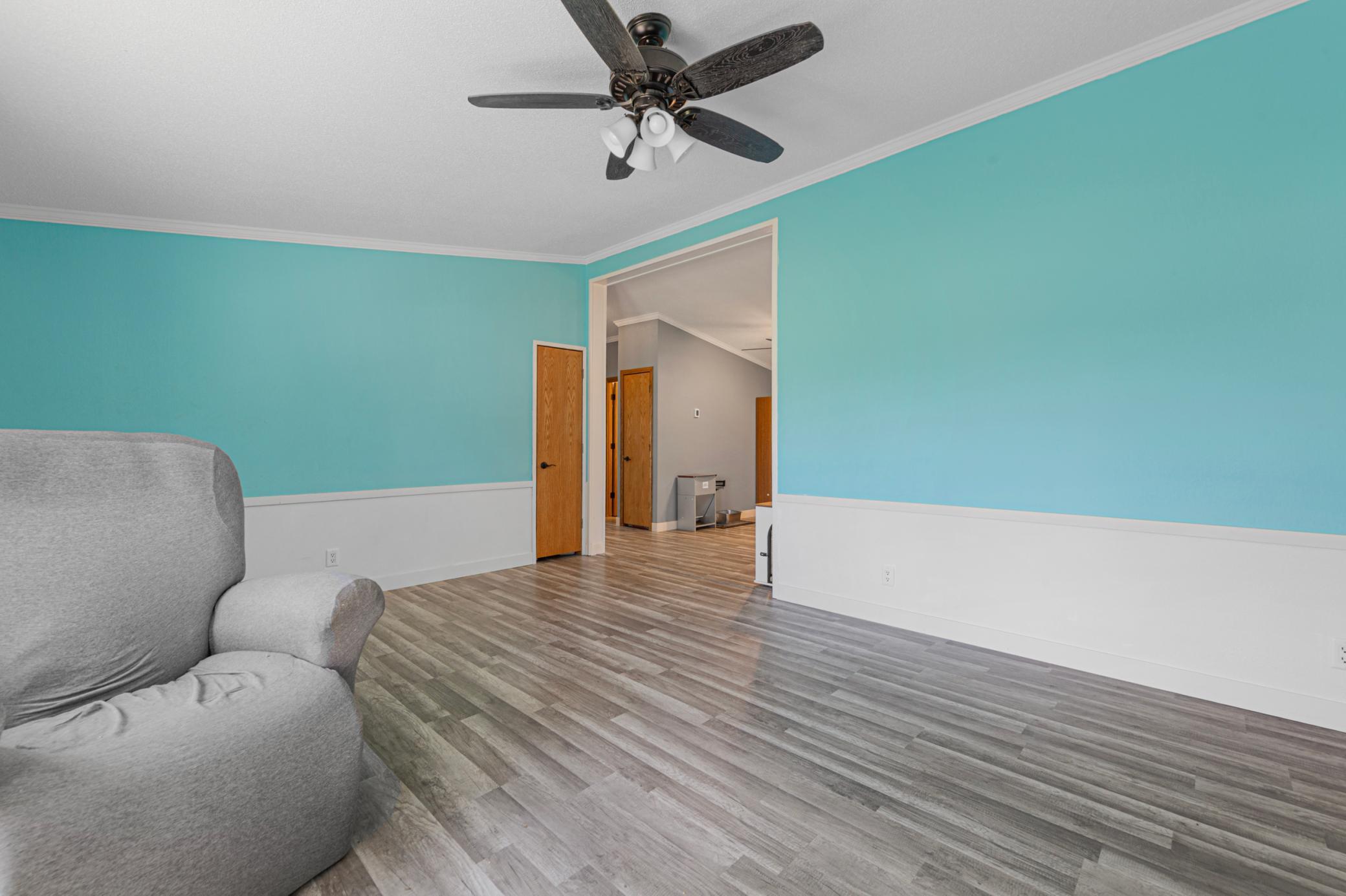 Living room opens to dining room