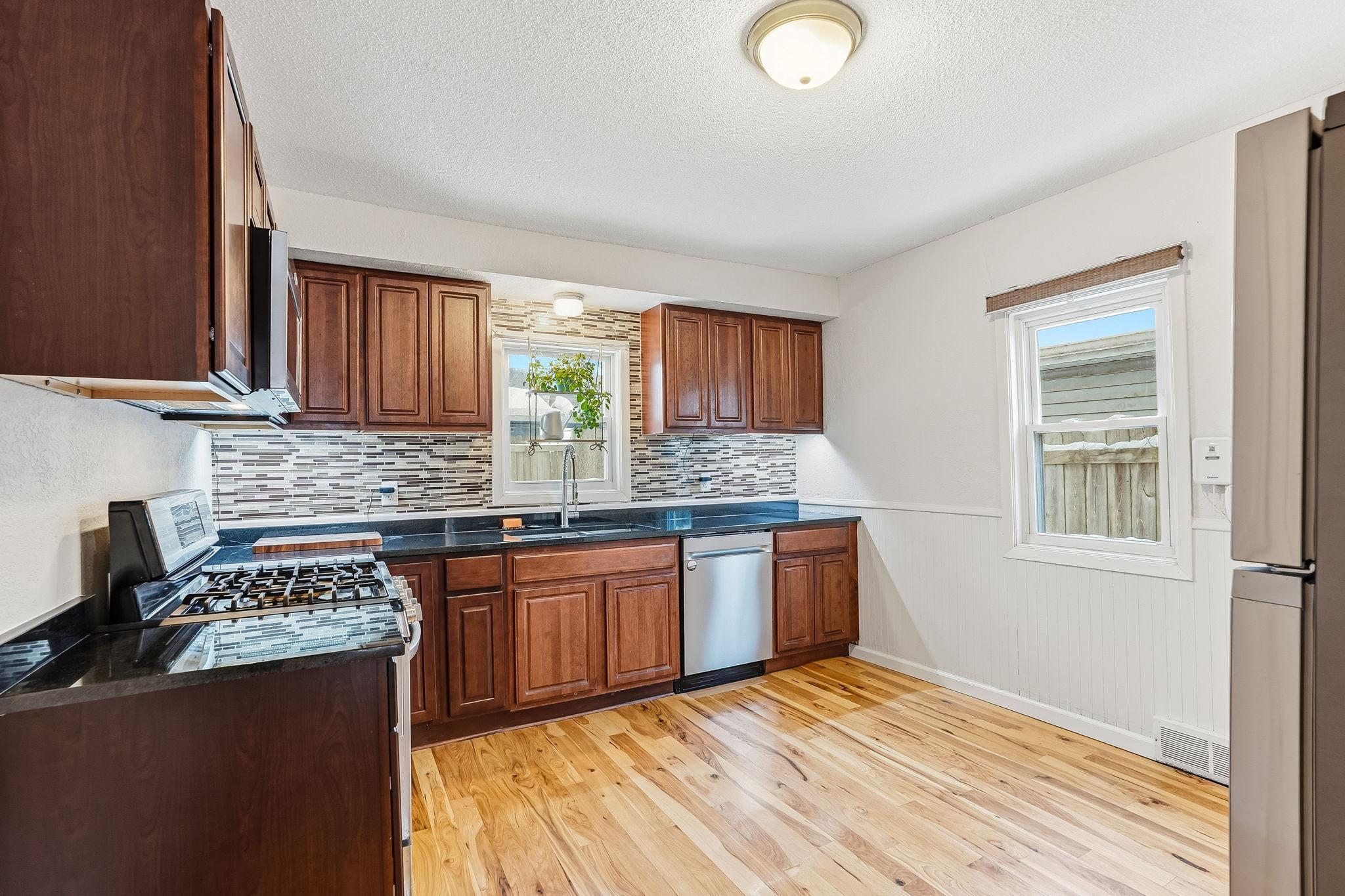 Open kitchen with sharp cabinets