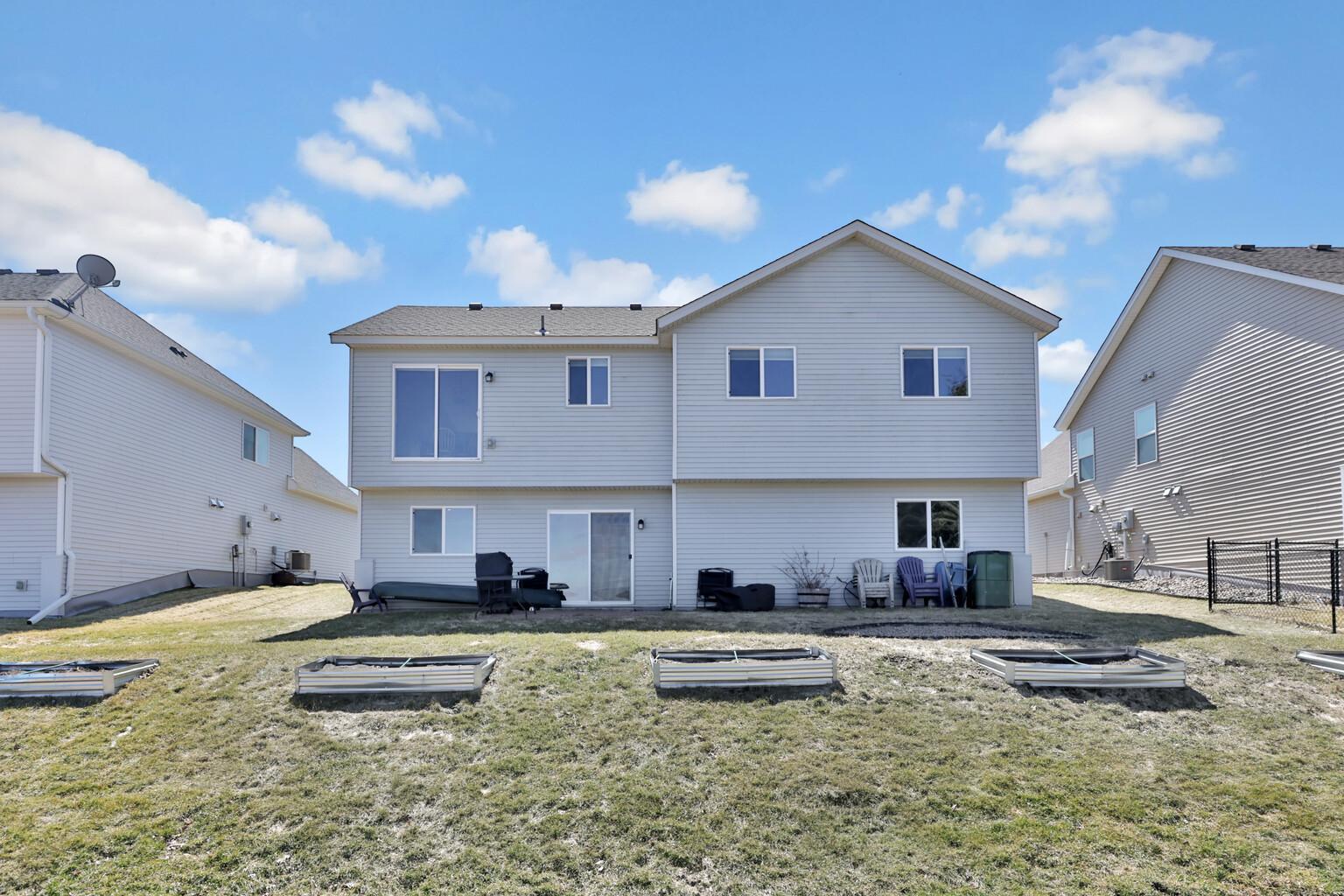 Backyard with raised gardens