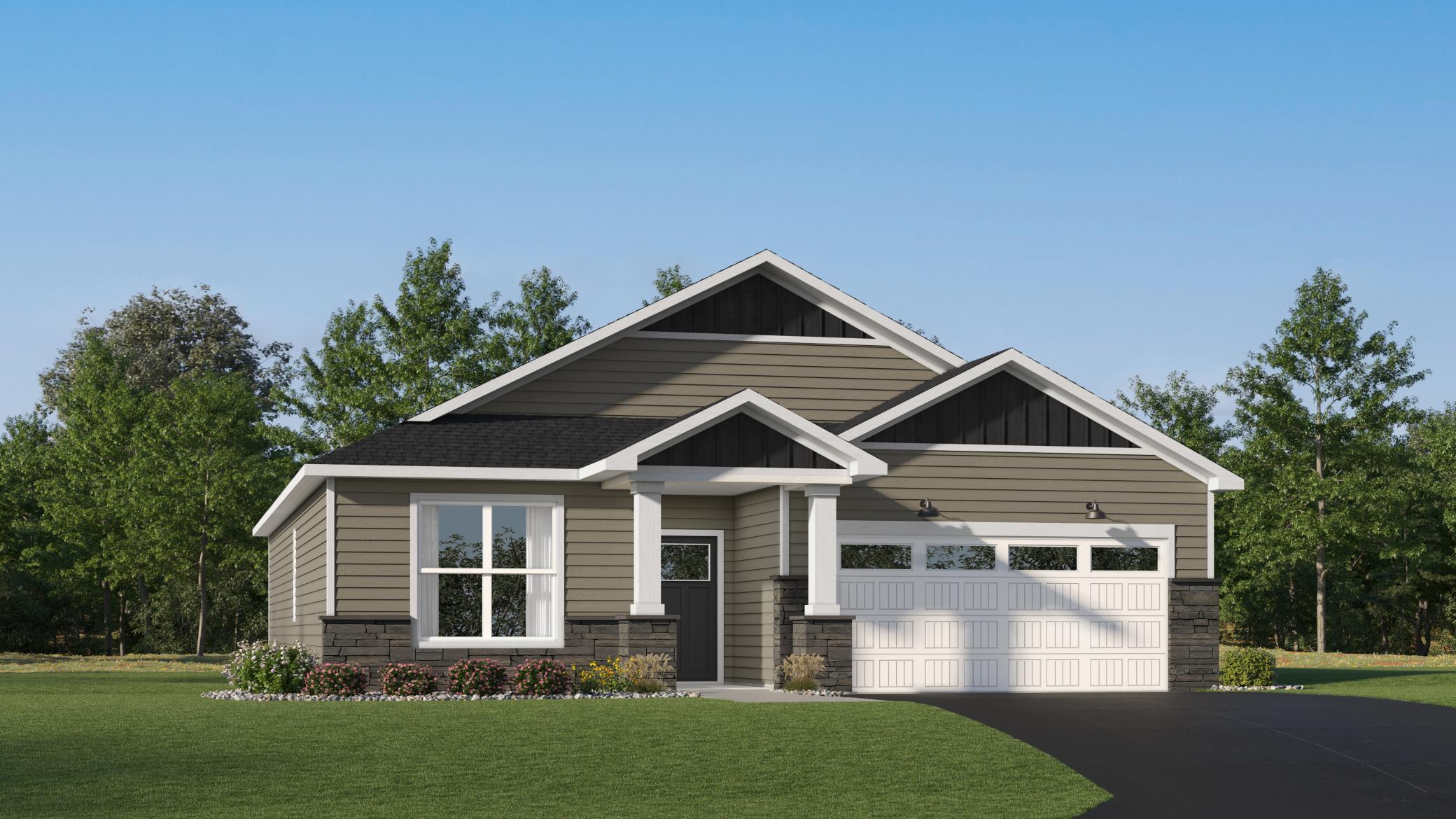 (Exterior rendering, actual home's finishes will vary.)