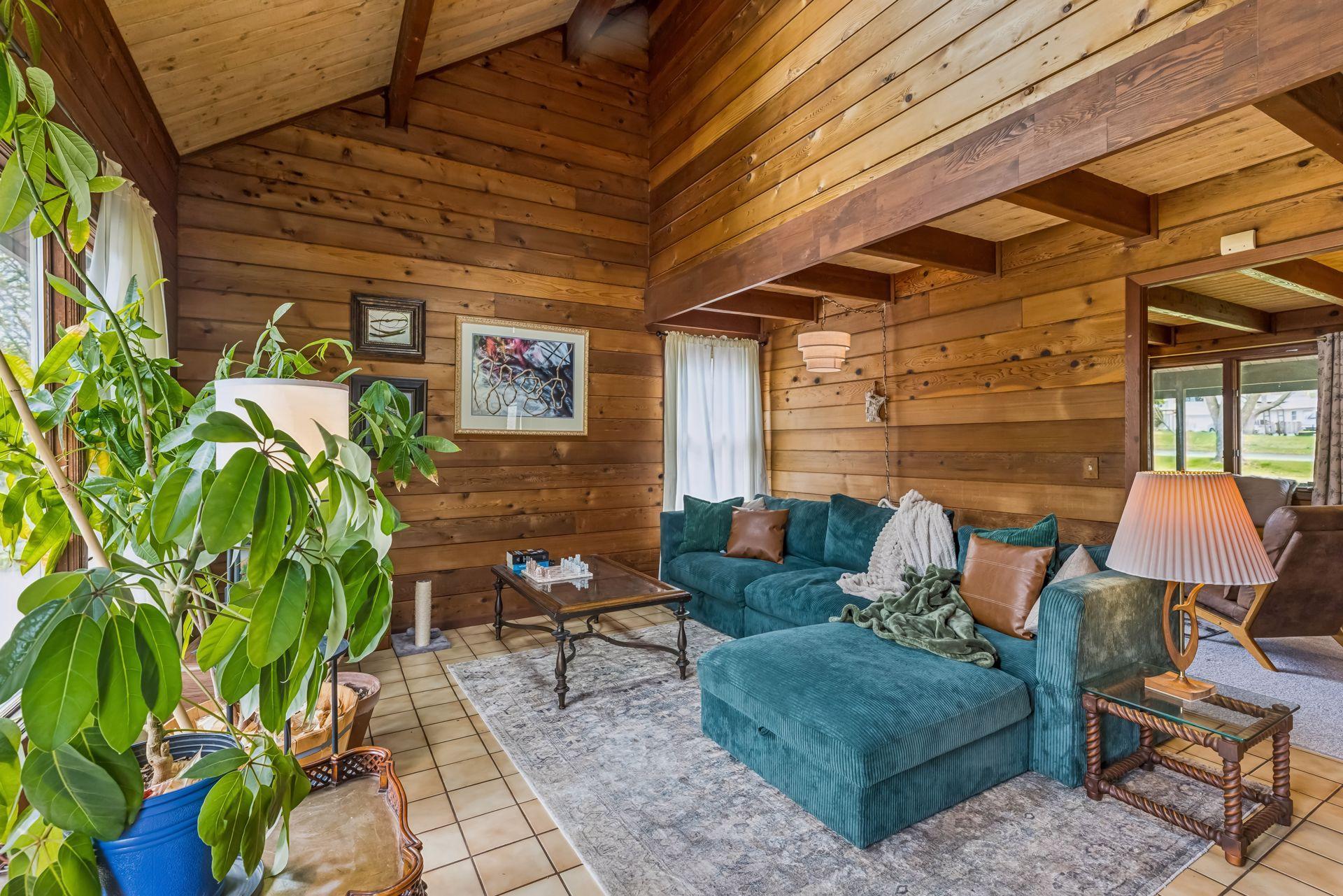 The wood exterior and interior of this custom built home adds warmth and natural rustic beauty.