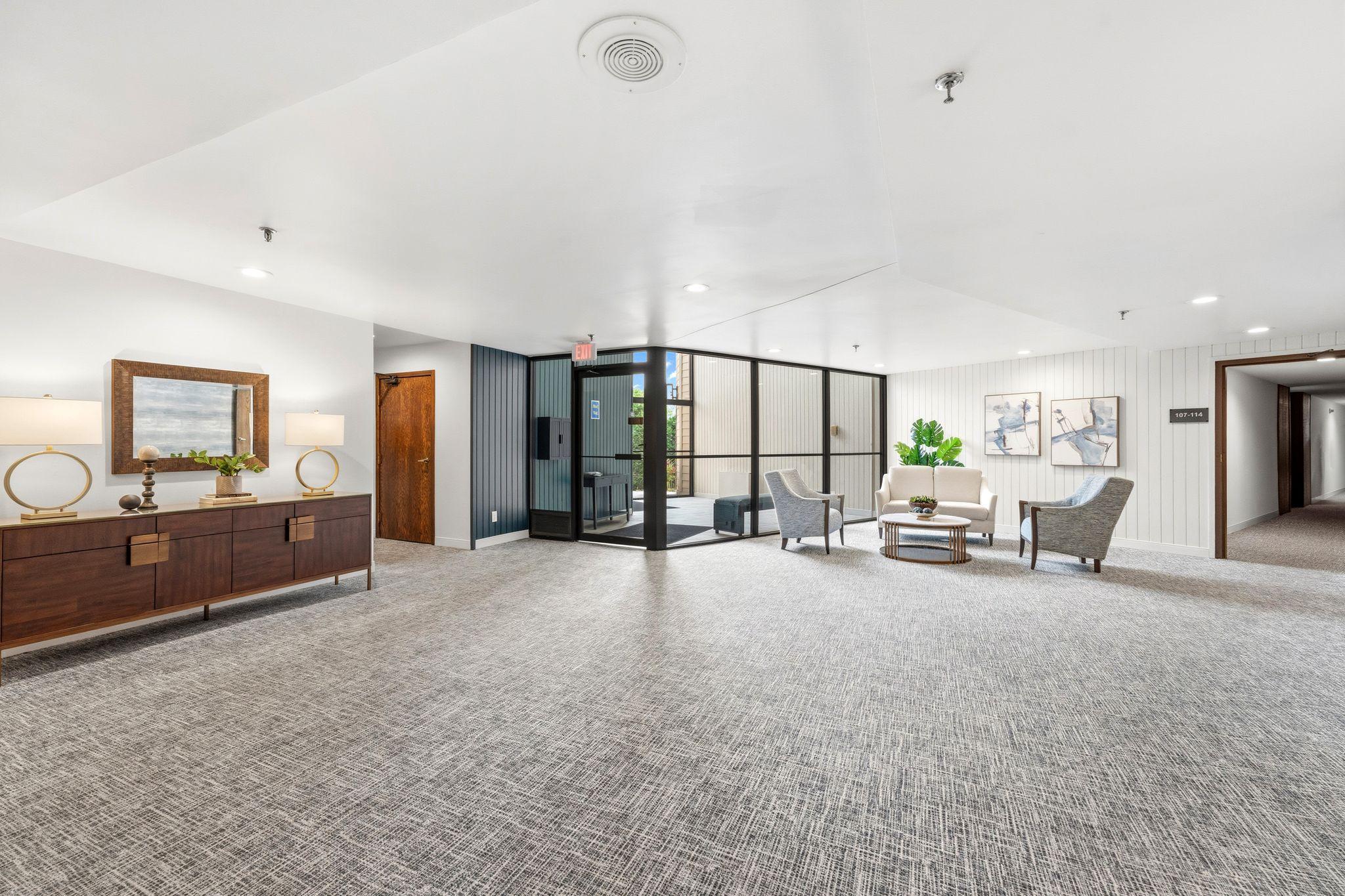 Secure building lobby.