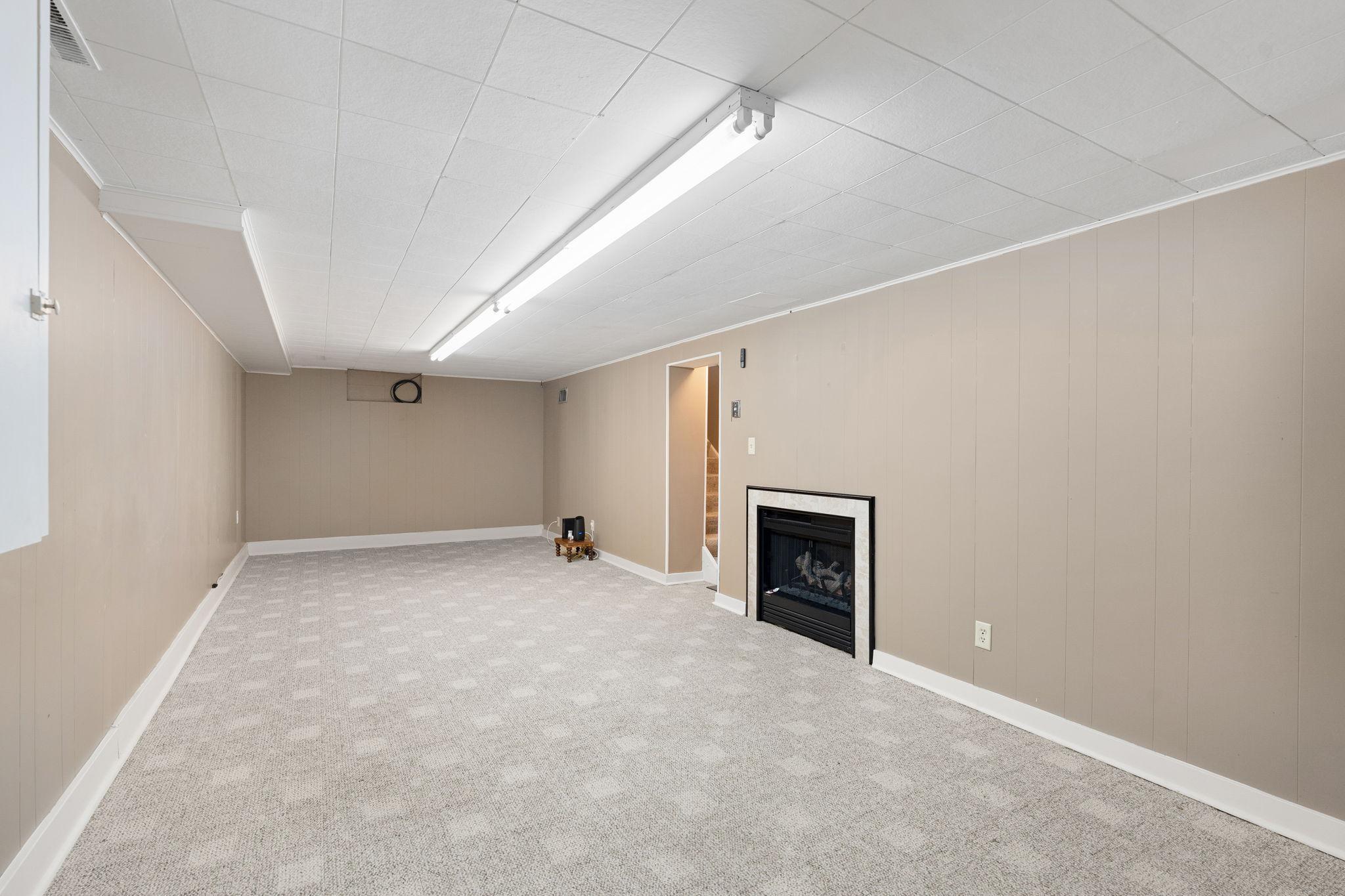 Finished Lower Level with Electric Fireplace