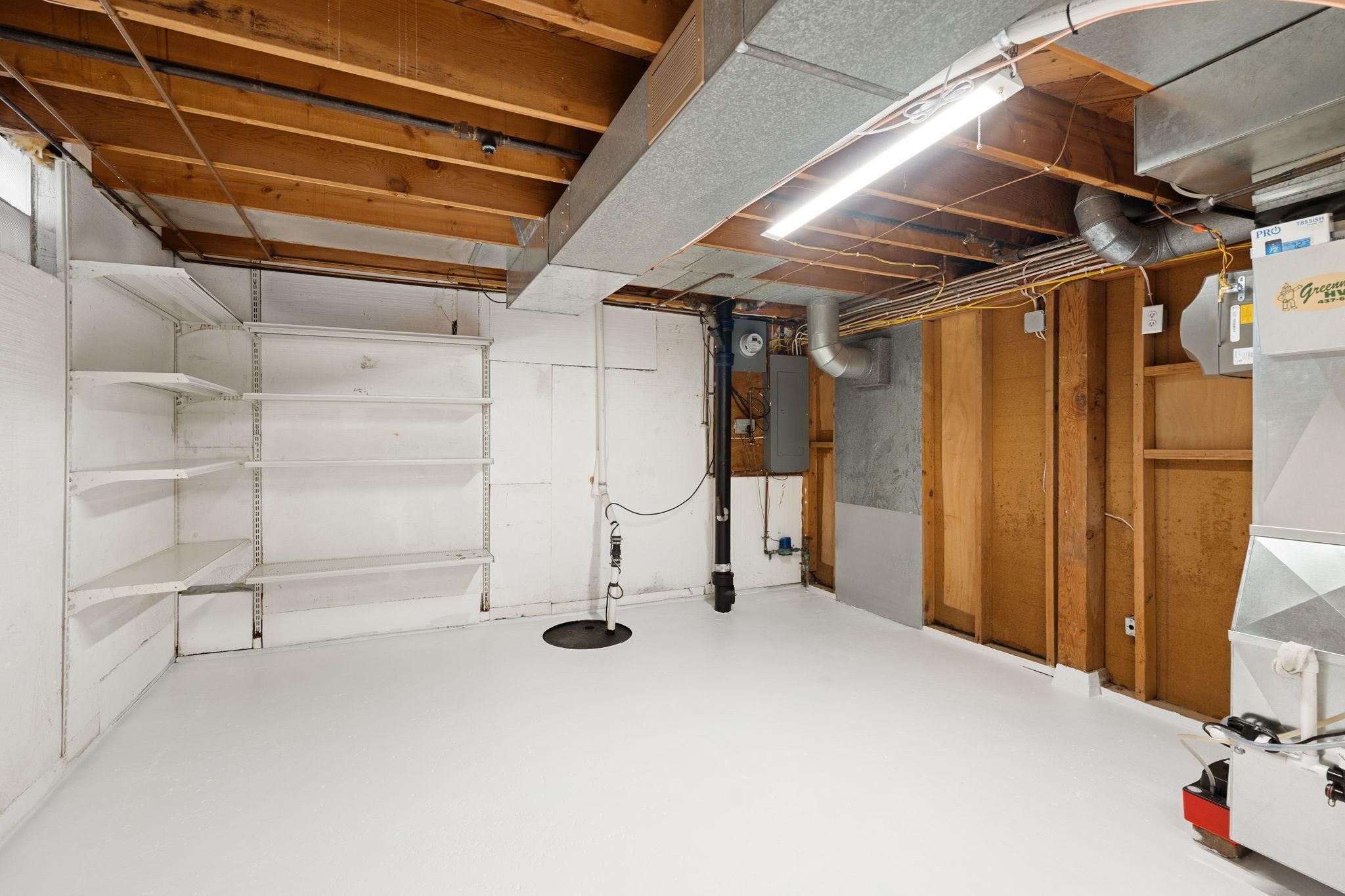 Clean and Dry Unfinished Area of Lower Level