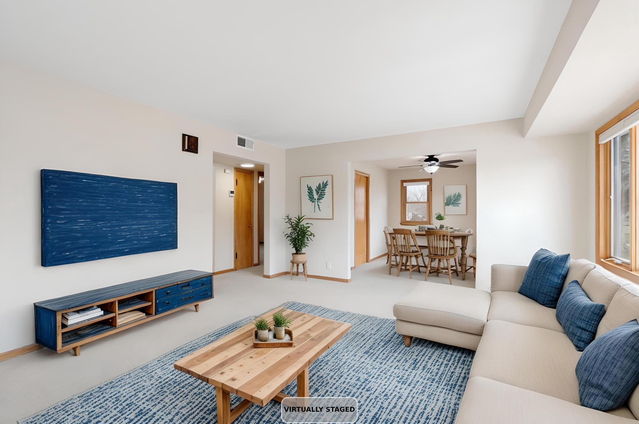 Virtually Staged Living and Dining Room