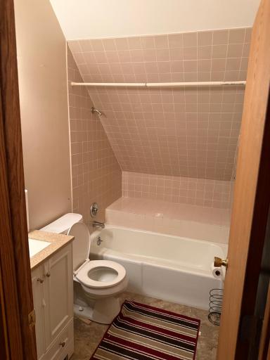 This primary bathroom is located on the second floor with the bedrooms having easy access.
