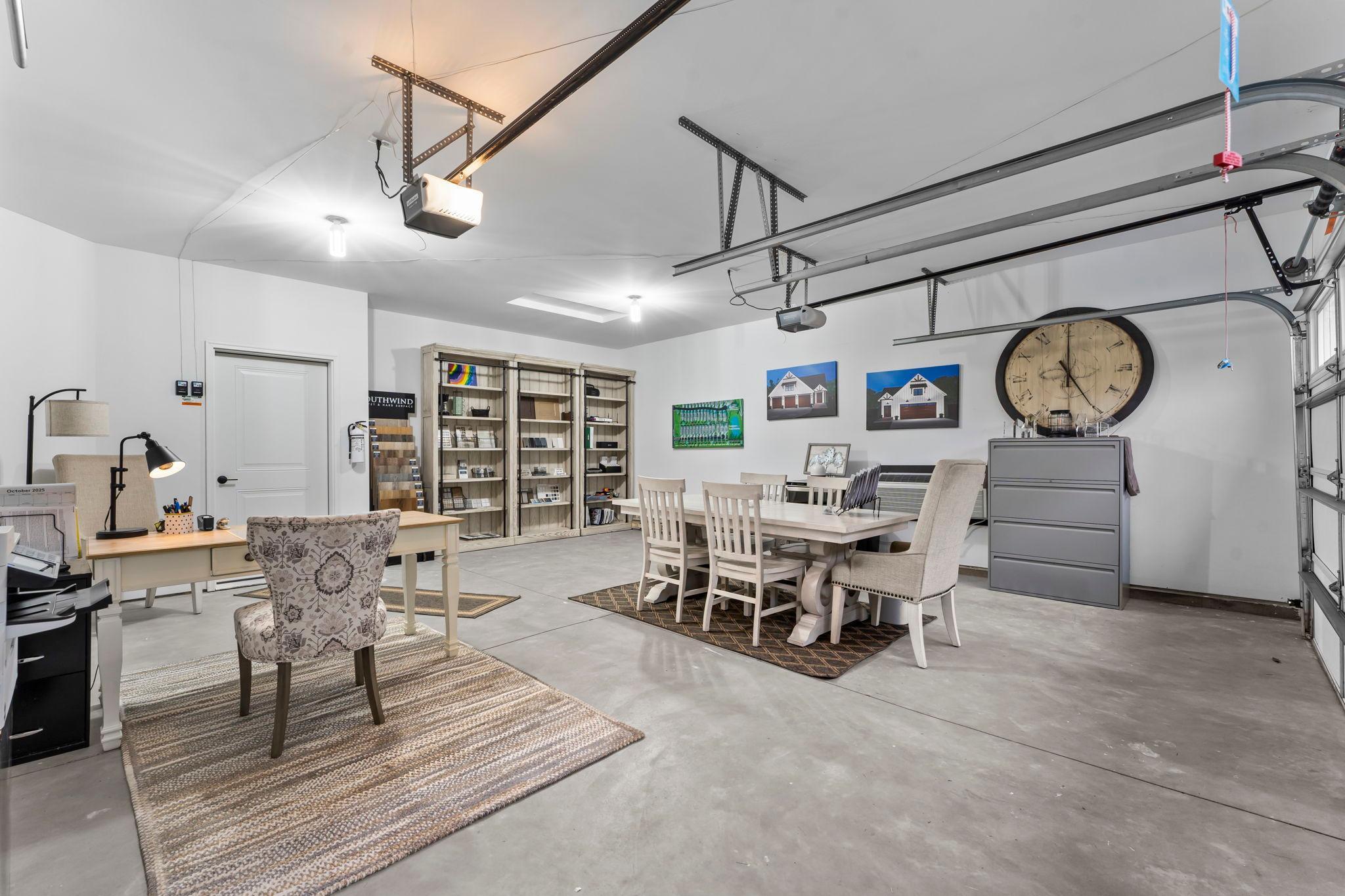 Plenty of space in this 2 car garage for storage.