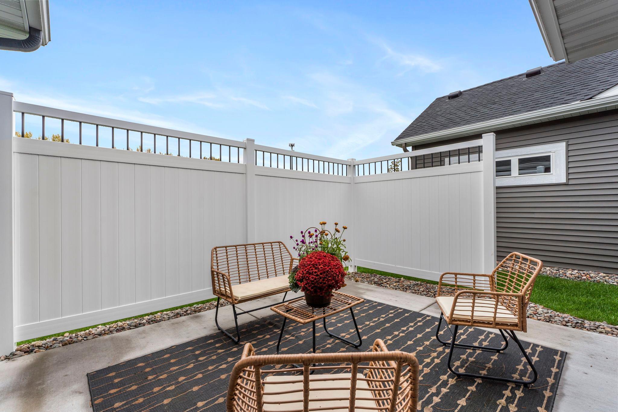 This is the back patio with privacy fence.