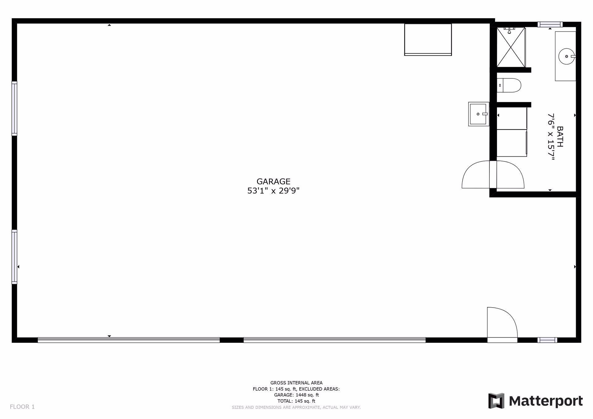 Detached garage with 3/4 bath and workshop